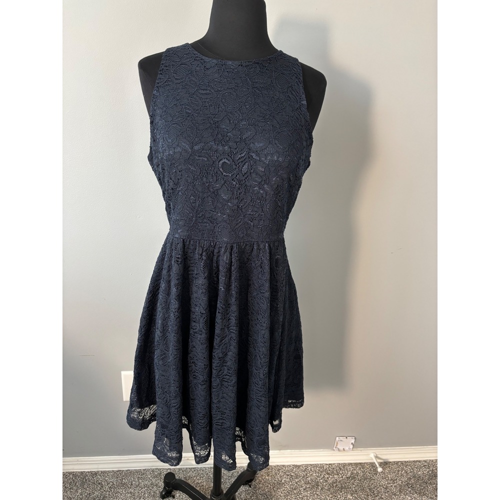 Soprano‎ Lace Navy blue Fit and Flare mini Dress Sleeveless Party Cocktail